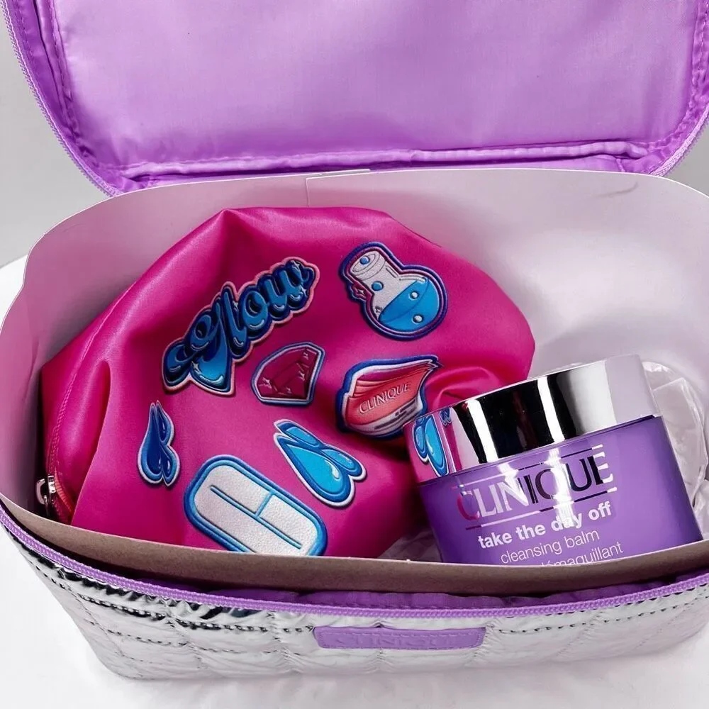Set of (2) Clinique makeup bags & Take The Day Off 8.5 oz makeup remover